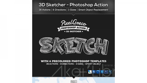 PS动作-三维草图3D Sketcher – Photoshop Action