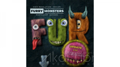 PS动作-毛茸茸的怪物行动Furry Monster Actions – 300 DPI