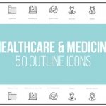 AE模板-医疗保健-50个细线图标-Healthcare And Medicine – 50 Thin Line Icons