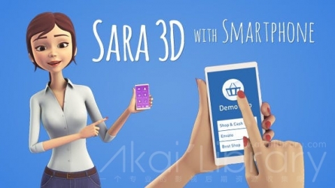 AE模板-美女主持人经理-Sara 3D Character with Smartphone – Female Presenter for Mobile App