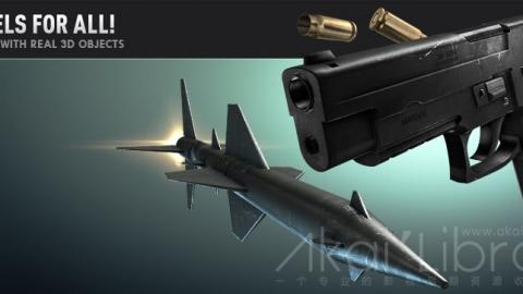 E3D模型：35个武器军事模型包Projectile_Weapons WIN MAC+使用教程