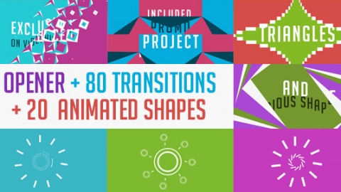 AE模板 带开场的80个转换+20个形状的视频蜂窝 80 Transitions with Opener + 20 shapes Videohive