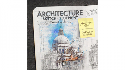 PS动作-动画建筑素描与蓝图Animated Architecture Sketch and Blueprint Photoshop Action