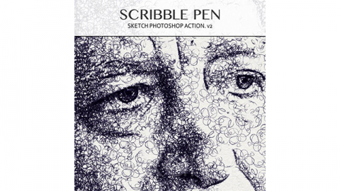 PS动作-涂鸦笔草图Scribble Pen Sketch Photoshop Action v2