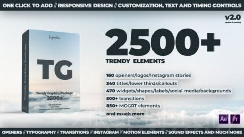 AE扩展预设脚本/PR基本图形预设：时尚运动图形包 Trendy Motion Graphics Package