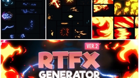 AE扩展预设脚本：1000组手绘游戏火焰烟雾水流雷电能量MG动画RTFX Generator V2