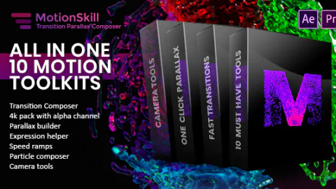 AE扩展预设脚本：转场过渡视差表达式多功能动画元素工具包 MotionSkill All in One_ToolKit