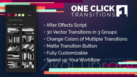 AE脚本：一键生成MG动画百叶窗条纹图形转场预设One Click Transitions Vol.1