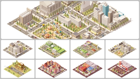 图片素材 等距建筑城市场景包立体