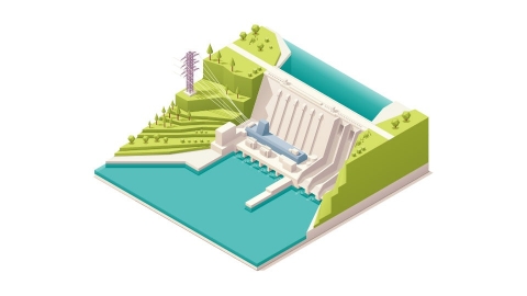 图片素材- 等距水库水坝河流建筑物立体-13