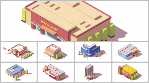 图片素材- 等距商场超市卖场房子建筑物包立体