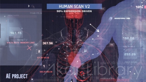 AE模板 人体扫描图形界面包装用户界面屏幕高科技 HUD界面元素 Human Scan V2