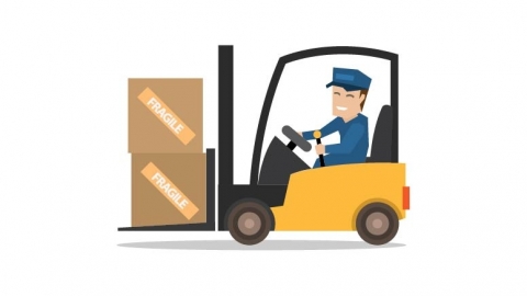 图片素材 扁平车辆卸货叉车 02