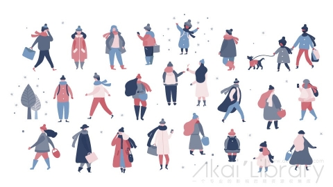 图片素材 扁平冬装人物插画卡通日常角色包
