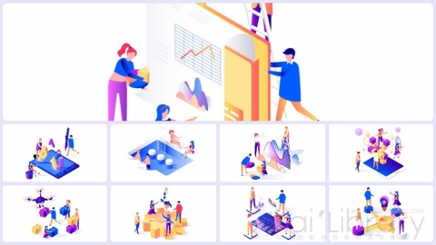 图片素材 等距科技办公立体场景包