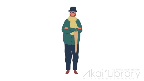 图片素材 扁平戴眼镜拿雨伞男人插画卡通日常角色人物-2