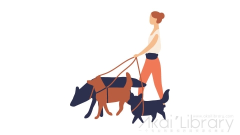 图片素材 扁平遛狗女人插画卡通日常角色人物-44