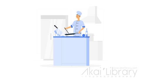 图片素材 厨师做饭烹饪炒菜插画扁平场景