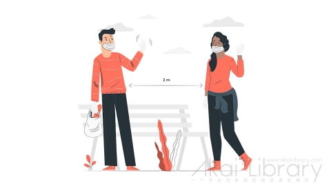 图片素材 疫情期间社交隔离插画扁平场景