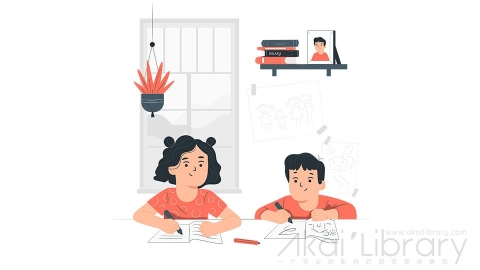 图片素材 在线教育线上网课在家学习插画扁平场景