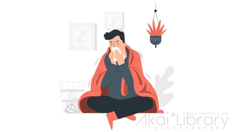 图片素材 生病的个感冒流感发烧症状插画扁平场景