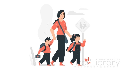 图片素材 小学生上学出门返校开学插画扁平场景