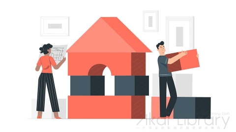 图片素材 搭积木模块插画扁平场景