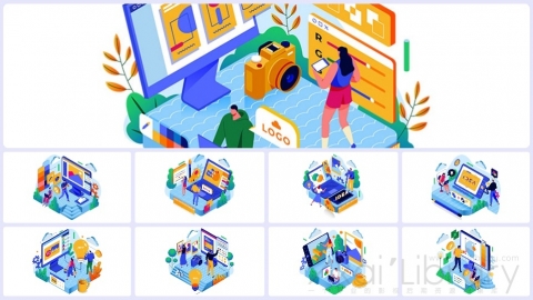 图片素材 等距设计办公插画立体场景包