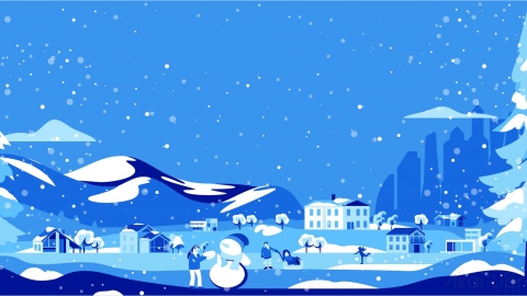 图片素材 扁平下雪村庄场景-8