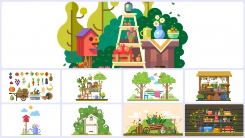 图片素材-扁平园林种植农业自然平面卡通图形插画MG二维矢量素材背景场景包