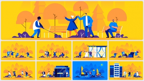 图片素材 扁平户外公园生活运动平面卡通图形插画MG二维矢量素材背景场景包