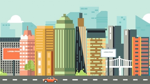 图片素材 扁平城市都市高楼房建筑城市场景-11