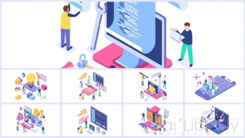 图片素材-等距互联网科技办公立体平面卡通图形MG动画二维矢量场景包元素