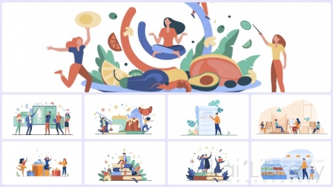图片素材-扁平插画生活场景包平面卡通图形插画MG二维矢量素材背景场景包