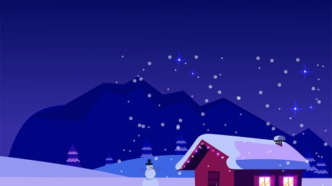 图片素材 扁平下雪小屋建筑城市场景-2
