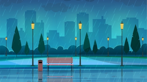 图片素材 扁平下雨城市街道建筑城市场景-3