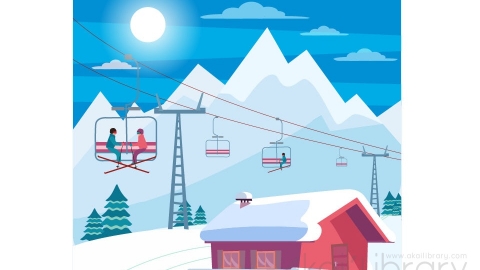 图片素材 扁平滑雪场雪山自然场景-2