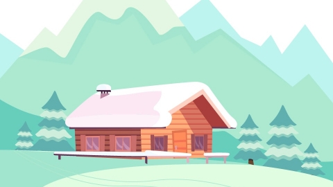 图片素材 扁平雪山小屋自然场景-5