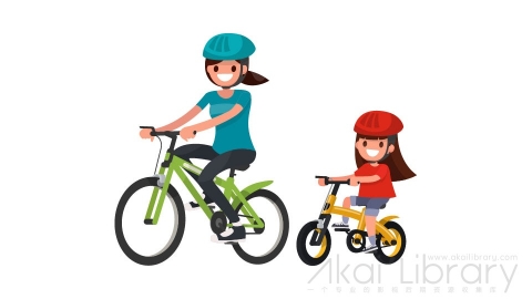 图片素材 扁平骑自行车母女日常人物角色-10