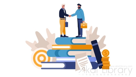 图片素材 扁平握手合作书本商务办公场景-28