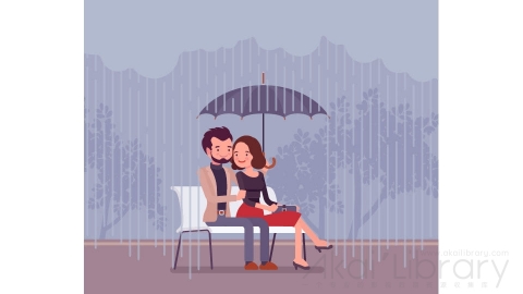 图片素材 扁平下雨中打伞情侣生活场景-33