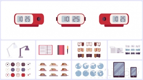 图片素材-扁平办公学习文具道具包平面卡通图形插画MG二维矢量素材背景