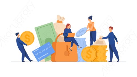 图片素材 扁平金钱财富插画金融场景-6