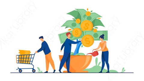 图片素材 扁平摇钱树收益插画金融场景-3
