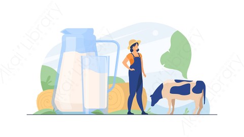 图片素材 扁平牛奶畜牧插画生活场景-19