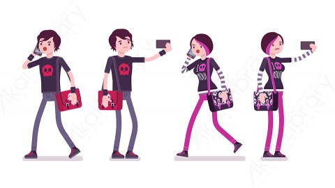 图片素材 扁平打电话朋克日常人物角色-14