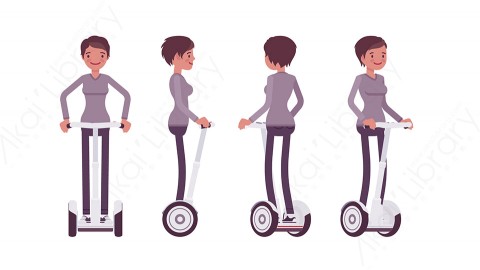 图片素材 扁平骑平衡车女人日常人物角色-69
