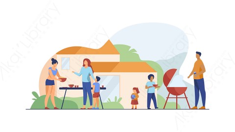 图片素材 扁平烧烤BBQ插画户外生活场景-26