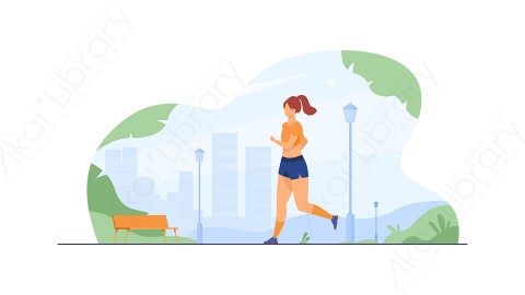 图片素材 扁平公园跑步插画户外生活场景-23