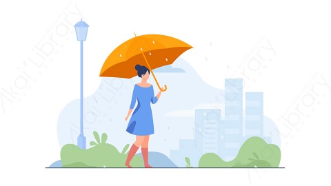 图片素材 扁平雨天打伞插画户外生活场景-1